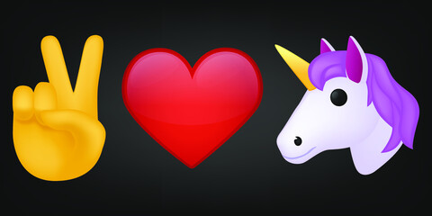 Peace Love and Unicorns Illustration Emoji Design. Motivational Quote Emoticon Vector Symbol. © josepperianes