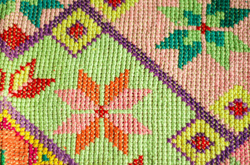 fragment of bright embroidery in Mexican style. Boho. needlework.	
