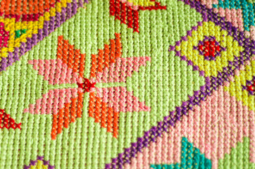 fragment of bright embroidery in  Mexican style. Boho. needlework.