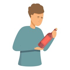 Sommelier icon cartoon vector. Glass alcohol. Holding bottle
