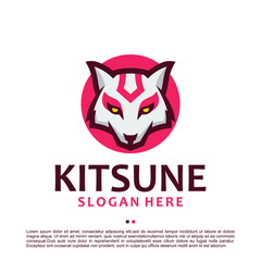 kitsune ,cat dog , mythology, logo design template
