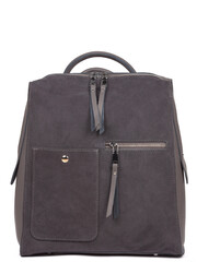 Grey woman's leather fashion backpack on white background