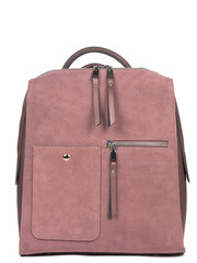 Pink woman's leather fashion backpack on white background