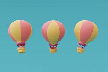 3d render of  hot air balloon in the sky,Tourism and travel concept,holiday vacation.minimal style.