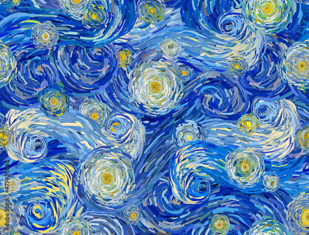 Wall mural starry sky and turbulent clouds abstract background. seamless vector pattern in the style of impress