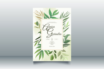 Elegant wedding invitation card with leaves template Premium Vector