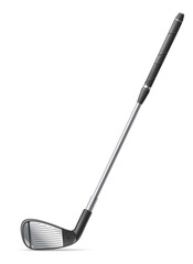Realistic golf club. 3d silver stick. Golfer equipment