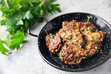 pork liver fried pieces meat food healthy meal food snack on the table copy space food background