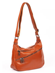 Brown leather woman's handbag isolated on white background