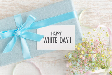ホワイトデーイメージの背景　プレゼントと「HAPPY WHITE DAY」のカード