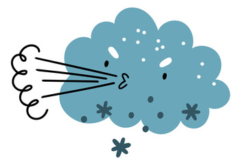 Wind blowing icon. Cute cloud character puffing air