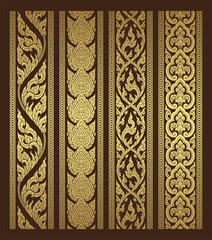 Set thai art, buddhism temple element and background pattern decoration motifs for pillar pattern, flyers, poster, web, banner, and card