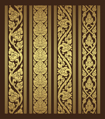Set thai art, buddhism temple element and background pattern decoration motifs for pillar pattern, flyers, poster, web, banner, and card