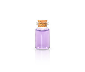 Bottle of essential purple oil isolated on white background