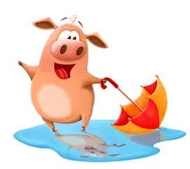 Gordijnen  Illustration of a Cute Cartoon Character Pig for you Design  © liusa