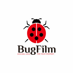 unique cinema logo design with film roll concept with bugs.
