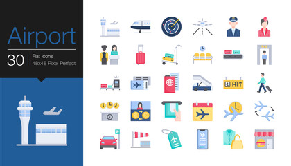 Airport icons. Flat design. For presentation, graphic design, mobile application or UI.