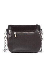 Small black leather woman's fashion handbag with strap isolated on white background