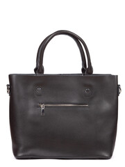 Black large with strap leather woman's handbag isolated on white background