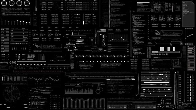 PNG Alpha.Sci Fi HUD elements 2D technology texture.Technology User Interface and data display.Control panel HUD technological infographic.