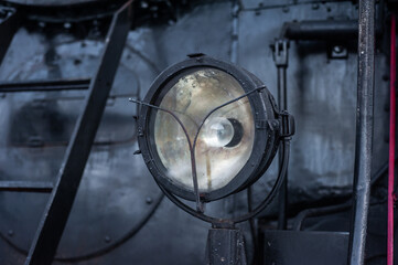 Old steam engine on a railway locomotive