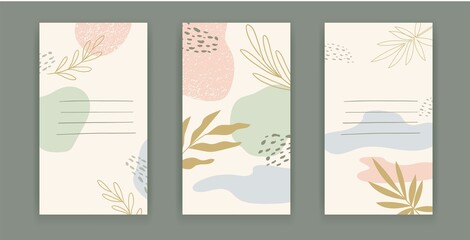 Hand drawn pastel colored vector background. Abstract pastel patterns for social media story, poster, invitation, brochure. Editable templates with space for text. Organic design in pastel colors