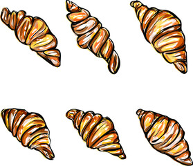 Croissant vector hand drawn set.Can be used for food invitations, cards, scrapbooking, print, gift wrap, manufacturing, cafe.