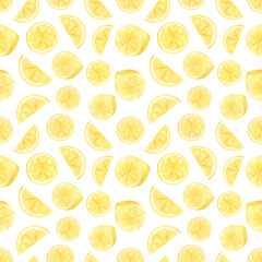 Watercolor lemons seamless pattern isolated on white background. Citrus hand-painted background for wallpaper, fabric, covers. 