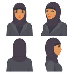 arabian muslim face portrait, Front, profile, side view