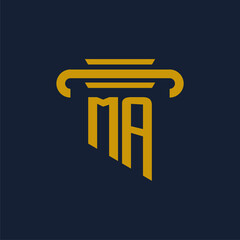 MA initial logo monogram with pillar icon design vector image - obrazy, fototapety, plakaty
