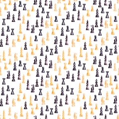 Fototapeta na wymiar Watercolor seamless pattern drawing with chess pieces 