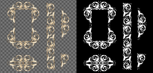 Watercolor golden ornament segments seamless pattern. luxurycarving decoration. Gothic art on transparent background via an alpha channel. Template label for coffee, tea and wedding card.