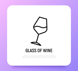 Inclined wineglass thin line icon. Modern vector illustration for bar logo.