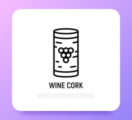 Wine cork with grape thin line icon. Modern vector illustration.
