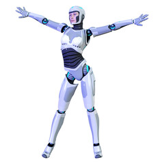 3D Rendering Female Robot on White