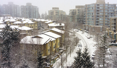 Winter snowstorm at Univercity Highlands, BC, as seen from a neighborhood patio.