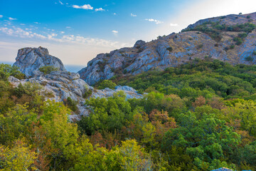 Naklejka premium Megalithic construction (pagan temple of the sun) in the mountains of Crimea.
