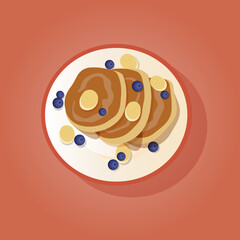 Fototapeta premium food illustration pancakes with blueberry and banana vector