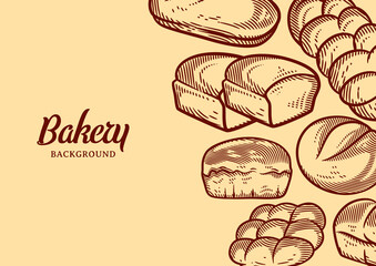 Vintage bakery background with sketched bread vector illustration