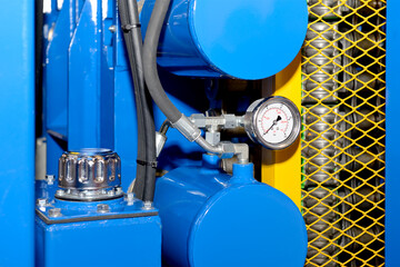 Equipment on the gas pipeline with pipes, pressure meters for pumping and processing of natural gas