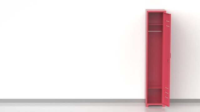 Empty red metal locker in the room