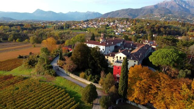Autumn in the hills. Village and vineyards with an ancient flavor