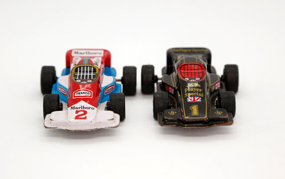 Brass Cars. Old Formula 1 Racing Car Toy. Advertising And Sponsor Logos. Marlboro. Texaco. John Player Special. Made In Japan. Vehicle For Children. Transport. Fast Cars.  Retro. Vintage. Metal