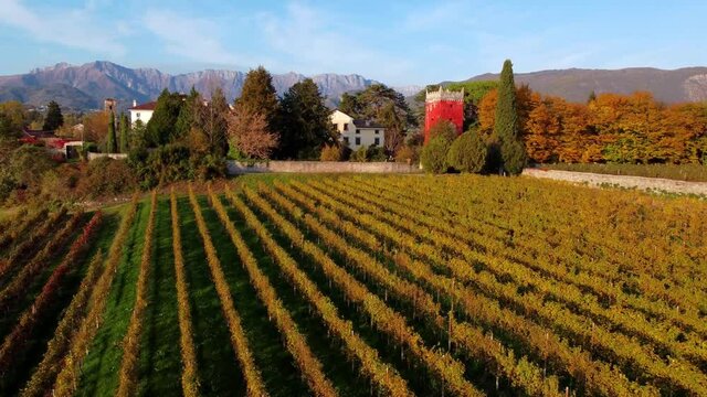 Autumn in the hills. Village and vineyards with an ancient flavor