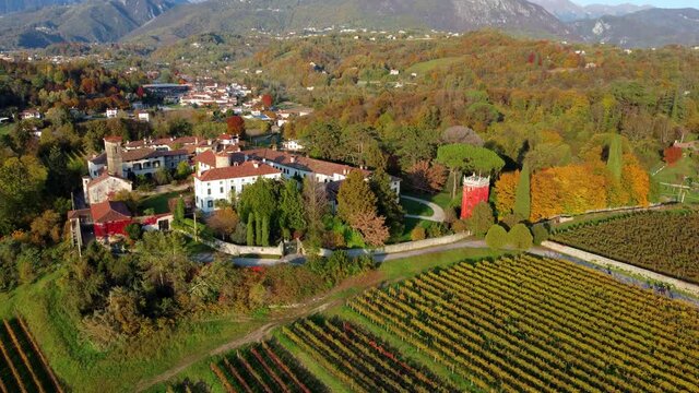 Autumn in the hills. Village and vineyards with an ancient flavor