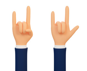 3d hand rock on gesture. Cartoon rock emoticon. 3d illustration. 3d render.