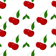 Red cherries seamless pattern, vector repeating pattern floral motifs