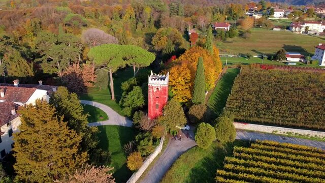 Autumn in the hills. Village and vineyards with an ancient flavor
