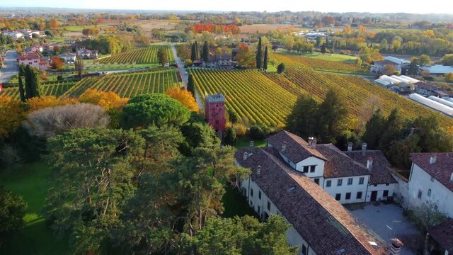 Autumn in the hills. Village and vineyards with an ancient flavor