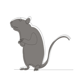 rat, mouse drawing by one continuous line, isolated, vector